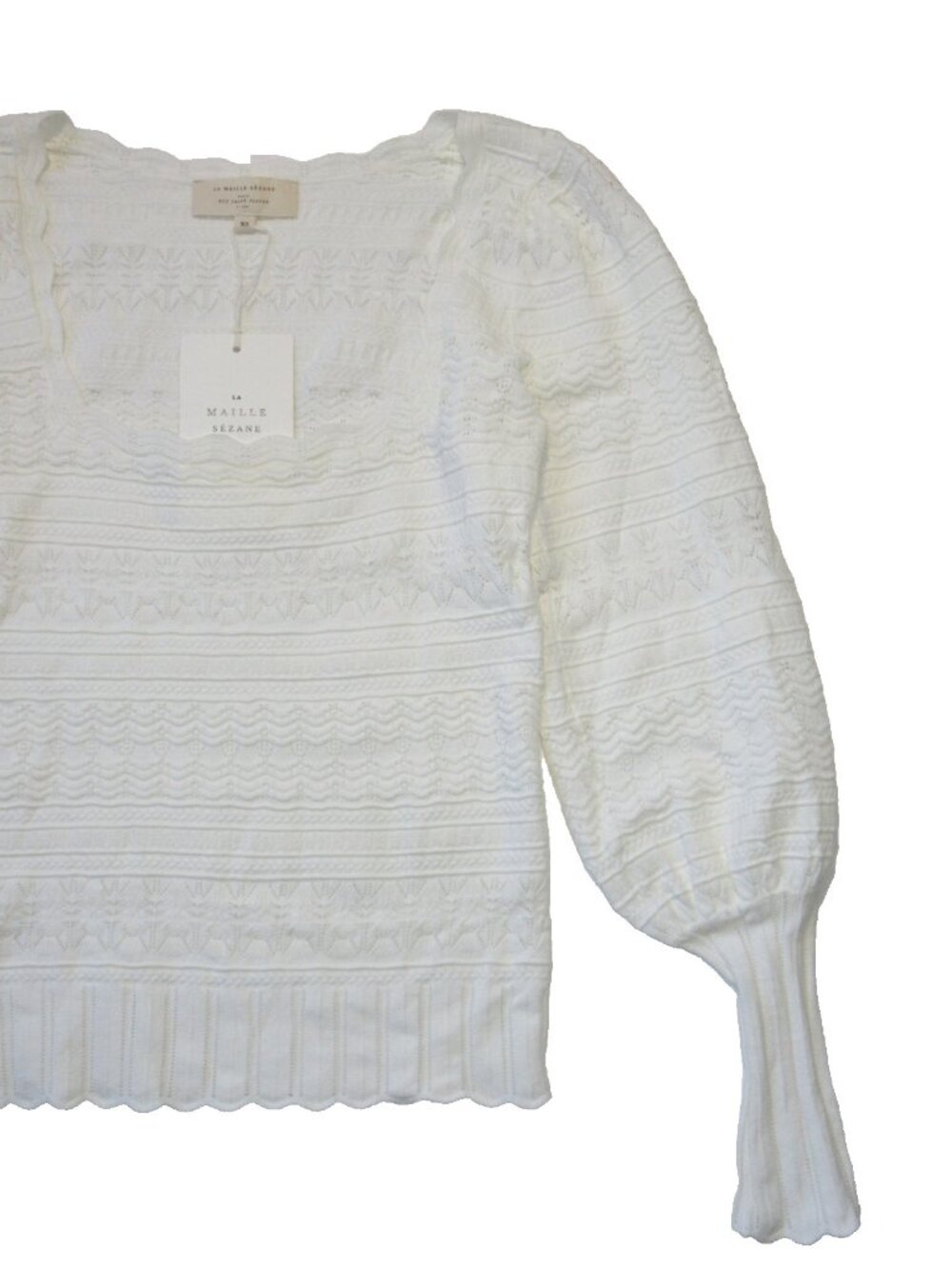 NWT La Maille Sezane Ronnie in Ecru Textured Pointelle Knit Sweater Top XS - Picture 6 of 13